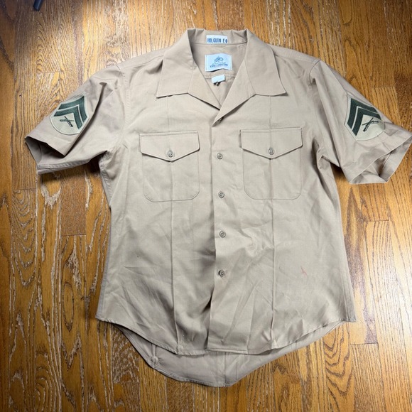 DSCP Valor Collection Other - USMC Khaki Army M-1 Short Sleeve Uniform Shirt Corporal Rank 16.5 Wool Blend